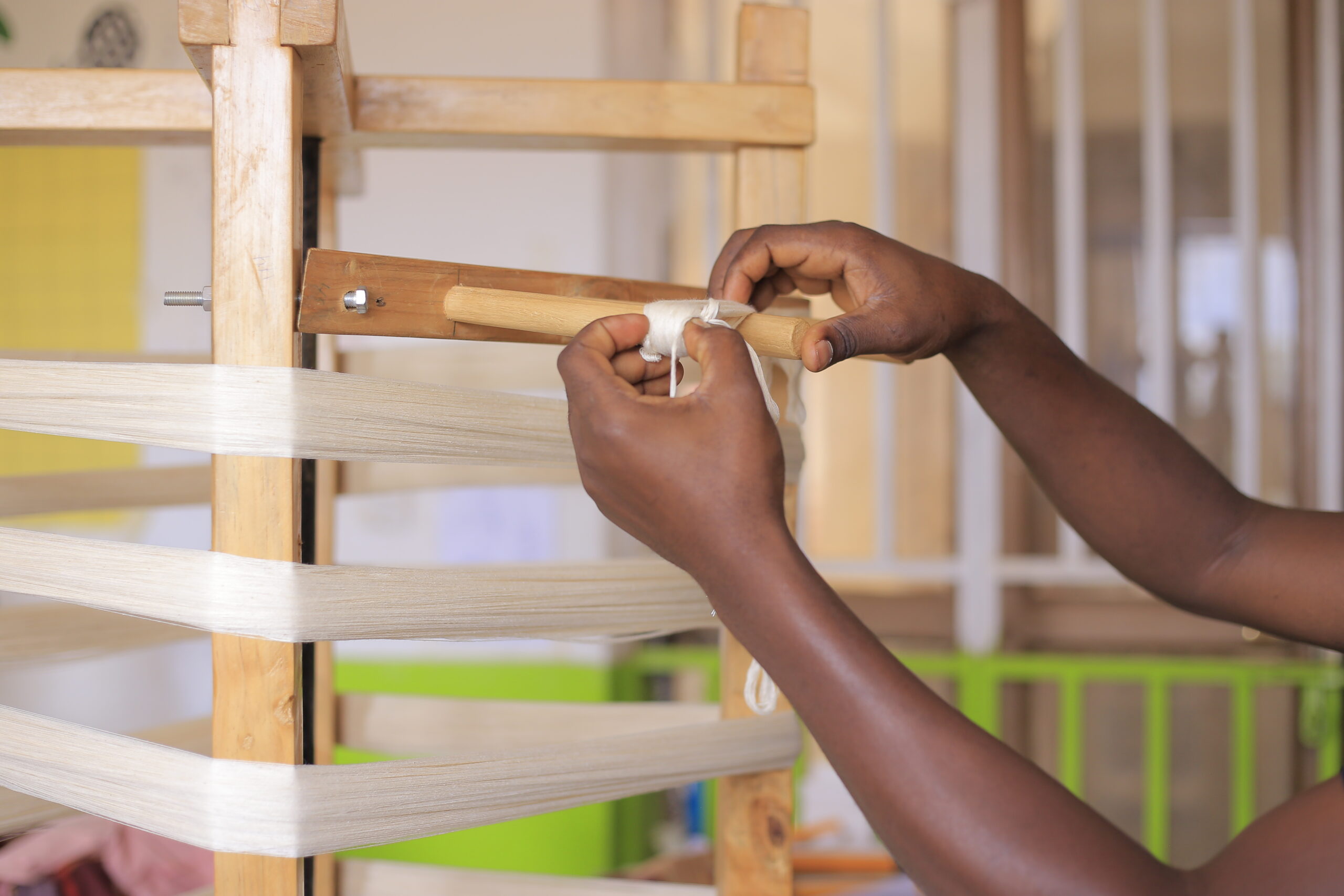 One of Mawejje's handloom where weaving is conducted